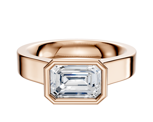 14K Rose Gold Bezel Full Bezel East/West Cathedral Flat 4.0mm Engagement Ring