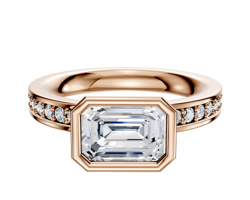14K Rose Gold Bezel Full Bezel East/West Classic Flat 1-Row-Pave 2.5mm Engagement Ring