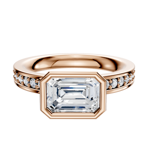 14K Rose Gold Bezel Full Bezel East/West Classic Flat 1-Row-Pave 2.5mm Engagement Ring