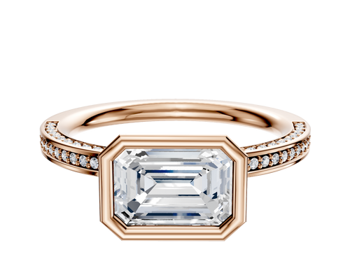 14K Rose Gold Bezel Full Bezel East/West Classic Flat 3-Row-Pave 2.0mm Engagement Ring