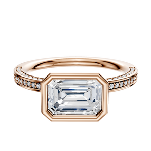 14K Rose Gold Bezel Full Bezel East/West Classic Flat 3-Row-Pave 2.0mm Engagement Ring