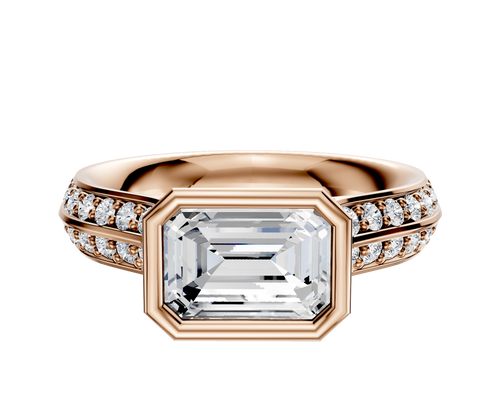 14K Rose Gold Bezel Full Bezel East/West Cathedral Knife Edge 1-Row-Pave 2.5mm Engagement Ring