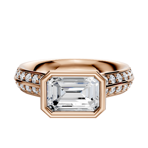 14K Rose Gold Bezel Full Bezel East/West Cathedral Knife Edge 1-Row-Pave 2.5mm Engagement Ring
