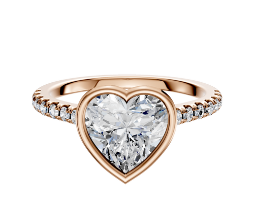 14K Rose Gold Bezel Full Bezel East/West Cathedral Dome 1-Row-Pave 2.5mm Engagement Ring