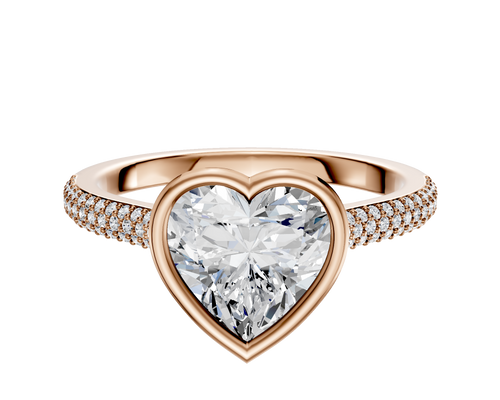 14K Rose Gold Bezel Full Bezel East/West Cathedral Dome 3-Row-Pave 2.0mm Engagement Ring