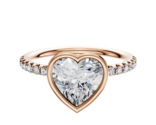 14K Rose Gold Bezel Full Bezel East/West Classic Dome 1-Row-Pave 2.5mm Engagement Ring