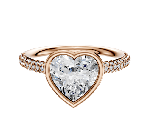 14K Rose Gold Bezel Full Bezel East/West Classic Dome 3-Row-Pave 2.0mm Engagement Ring