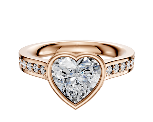 14K Rose Gold Bezel Full Bezel East/West Cathedral Flat 1-Row-Pave 2.5mm Engagement Ring