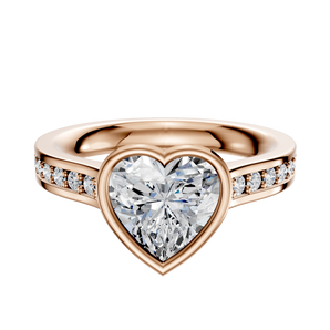 14K Rose Gold Bezel Full Bezel East/West Cathedral Flat 1-Row-Pave 2.5mm Engagement Ring