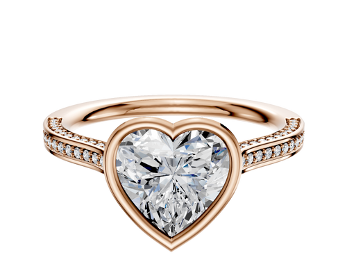 14K Rose Gold Bezel Full Bezel East/West Cathedral Flat 3-Row-Pave 2.0mm Engagement Ring