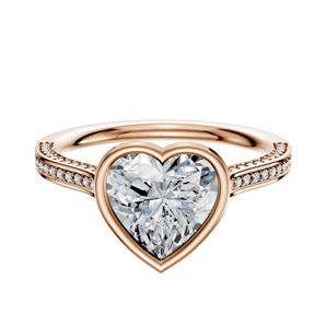 14K Rose Gold Bezel Full Bezel East/West Cathedral Flat 3-Row-Pave 2.0mm Engagement Ring