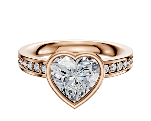 14K Rose Gold Bezel Full Bezel East/West Classic Flat 1-Row-Pave 2.5mm Engagement Ring