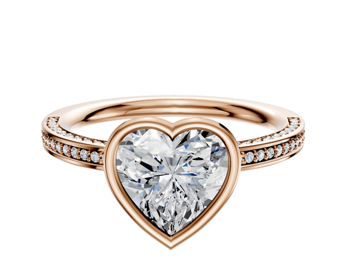 14K Rose Gold Bezel Full Bezel East/West Classic Flat 3-Row-Pave 2.0mm Engagement Ring