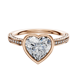 14K Rose Gold Bezel Full Bezel East/West Classic Flat 3-Row-Pave 2.0mm Engagement Ring