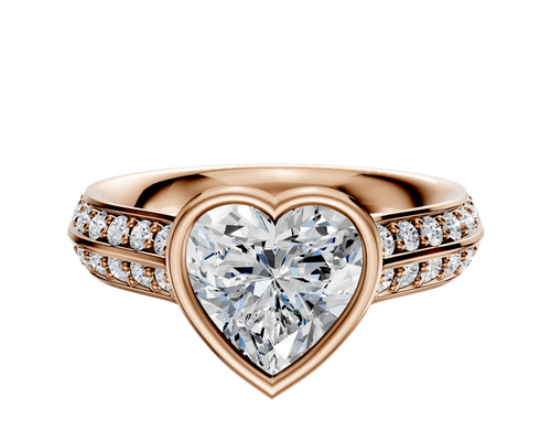 14K Rose Gold Bezel Full Bezel East/West Cathedral Knife Edge 1-Row-Pave 2.5mm Engagement Ring