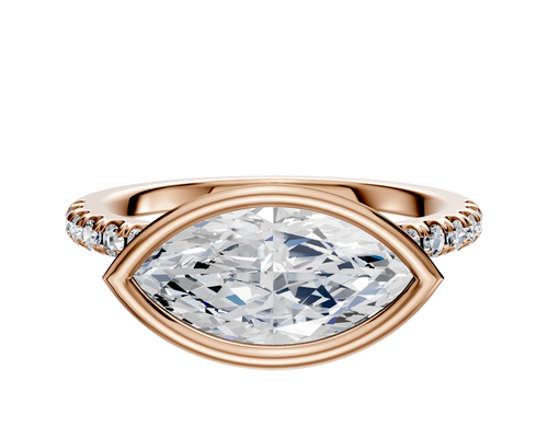 14K Rose Gold Bezel Full Bezel East/West Cathedral Dome 1-Row-Pave 2.5mm Engagement Ring