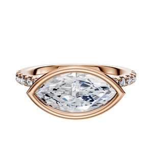 14K Rose Gold Bezel Full Bezel East/West Cathedral Dome 1-Row-Pave 2.5mm Engagement Ring