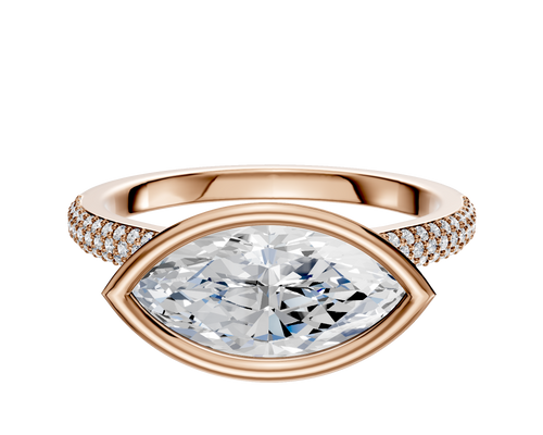 14K Rose Gold Bezel Full Bezel East/West Cathedral Dome 3-Row-Pave 2.0mm Engagement Ring