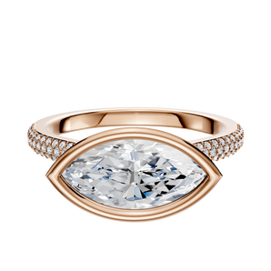 14K Rose Gold Bezel Full Bezel East/West Cathedral Dome 3-Row-Pave 2.0mm Engagement Ring