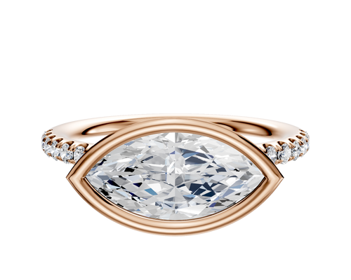 14K Rose Gold Bezel Full Bezel East/West Classic Dome 1-Row-Pave 2.5mm Engagement Ring