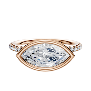 14K Rose Gold Bezel Full Bezel East/West Classic Dome 1-Row-Pave 2.5mm Engagement Ring