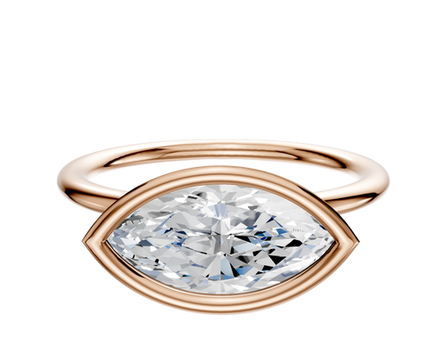 14K Rose Gold Bezel Full Bezel East/West Classic Dome 1.5mm Engagement Ring