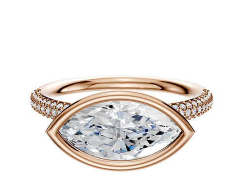 14K Rose Gold Bezel Full Bezel East/West Classic Dome 3-Row-Pave 2.0mm Engagement Ring