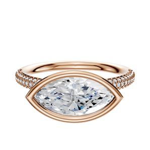 14K Rose Gold Bezel Full Bezel East/West Classic Dome 3-Row-Pave 2.0mm Engagement Ring