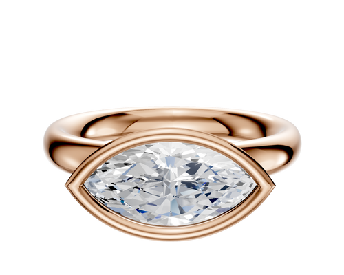 14K Rose Gold Bezel Full Bezel East/West Classic Dome 3.0mm Engagement Ring