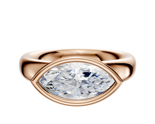 14K Rose Gold Bezel Full Bezel East/West Classic Dome 4.0mm Engagement Ring