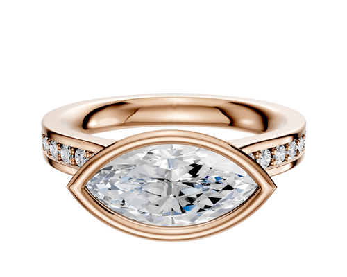 14K Rose Gold Bezel Full Bezel East/West Cathedral Flat 1-Row-Pave 2.5mm Engagement Ring