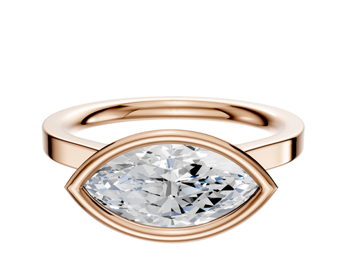 14K Rose Gold Bezel Full Bezel East/West Cathedral Flat 2.0mm Engagement Ring