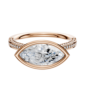 14K Rose Gold Bezel Full Bezel East/West Cathedral Flat 3-Row-Pave 2.0mm Engagement Ring