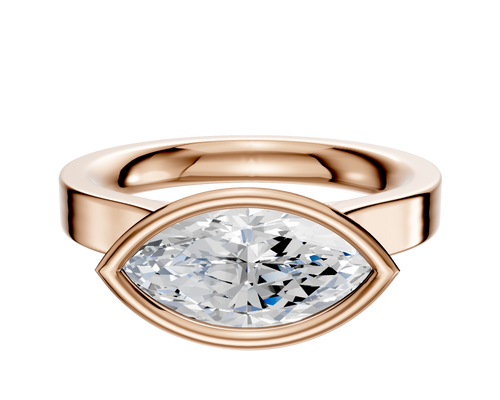 14K Rose Gold Bezel Full Bezel East/West Cathedral Flat 3.0mm Engagement Ring