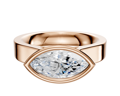 14K Rose Gold Bezel Full Bezel East/West Cathedral Flat 4.0mm Engagement Ring