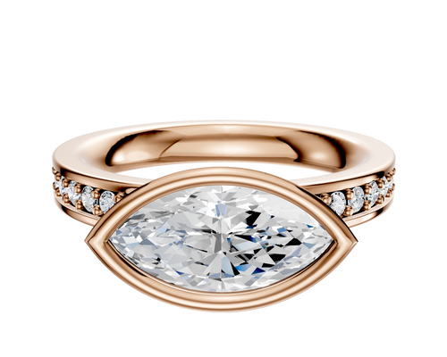 14K Rose Gold Bezel Full Bezel East/West Classic Flat 1-Row-Pave 2.5mm Engagement Ring