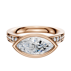 14K Rose Gold Bezel Full Bezel East/West Classic Flat 1-Row-Pave 2.5mm Engagement Ring