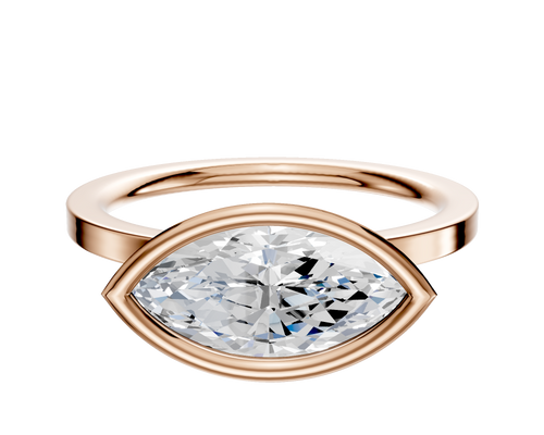 14K Rose Gold Bezel Full Bezel East/West Classic Flat 1.5mm Engagement Ring