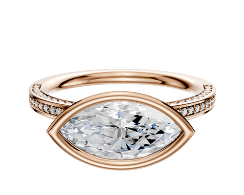 14K Rose Gold Bezel Full Bezel East/West Classic Flat 3-Row-Pave 2.0mm Engagement Ring