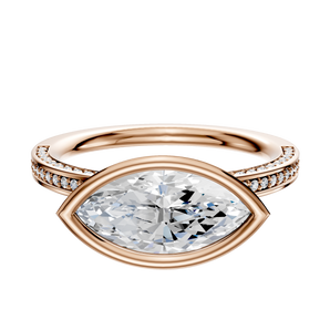 14K Rose Gold Bezel Full Bezel East/West Classic Flat 3-Row-Pave 2.0mm Engagement Ring