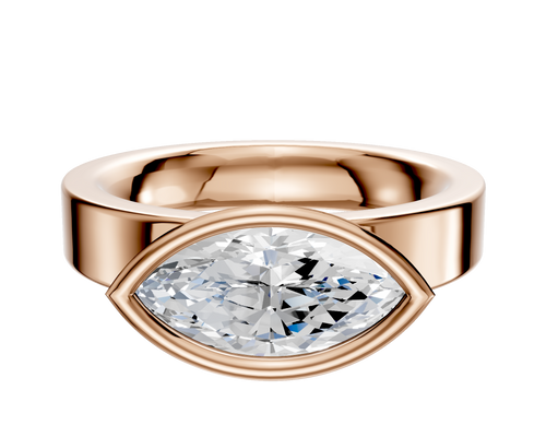 14K Rose Gold Bezel Full Bezel East/West Classic Flat 4.0mm Engagement Ring