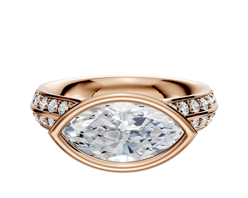 14K Rose Gold Bezel Full Bezel East/West Cathedral Knife Edge 1-Row-Pave 2.5mm Engagement Ring