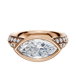 14K Rose Gold Bezel Full Bezel East/West Cathedral Knife Edge 1-Row-Pave 2.5mm Engagement Ring