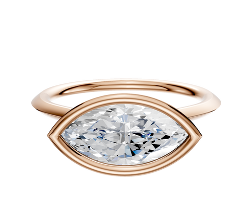 14K Rose Gold Bezel Full Bezel East/West Cathedral Knife Edge 1.5mm Engagement Ring