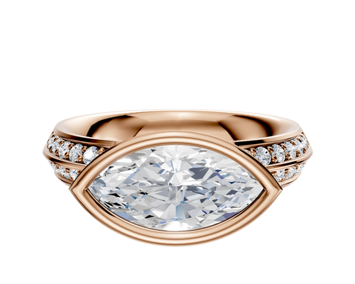 14K Rose Gold Bezel Full Bezel East/West Classic Knife Edge 1-Row-Pave 2.5mm Engagement Ring