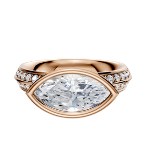 14K Rose Gold Bezel Full Bezel East/West Classic Knife Edge 1-Row-Pave 2.5mm Engagement Ring