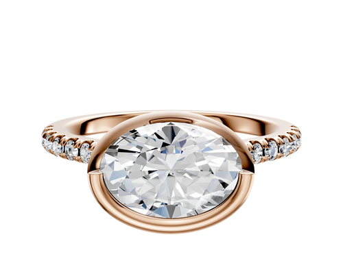 14K Rose Gold Bezel Full Bezel East/West Cathedral Dome 1-Row-Pave 2.5mm Engagement Ring