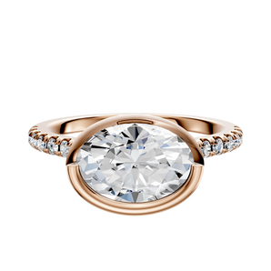 14K Rose Gold Bezel Full Bezel East/West Cathedral Dome 1-Row-Pave 2.5mm Engagement Ring