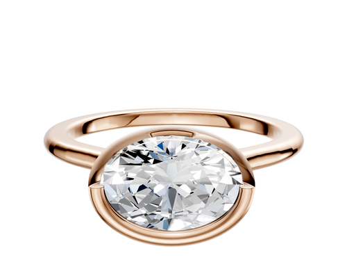 14K Rose Gold Bezel Full Bezel East/West Cathedral Dome 1.5mm Engagement Ring