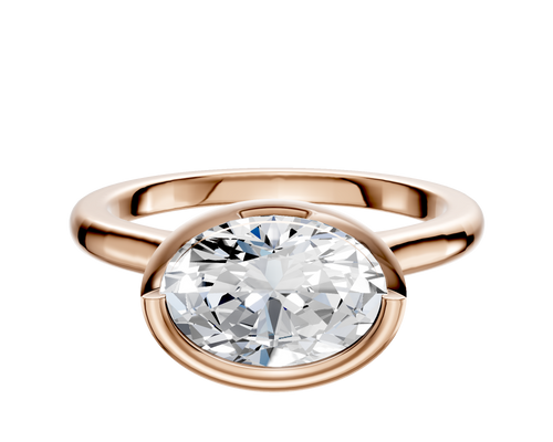14K Rose Gold Bezel Full Bezel East/West Cathedral Dome 2.0mm Engagement Ring